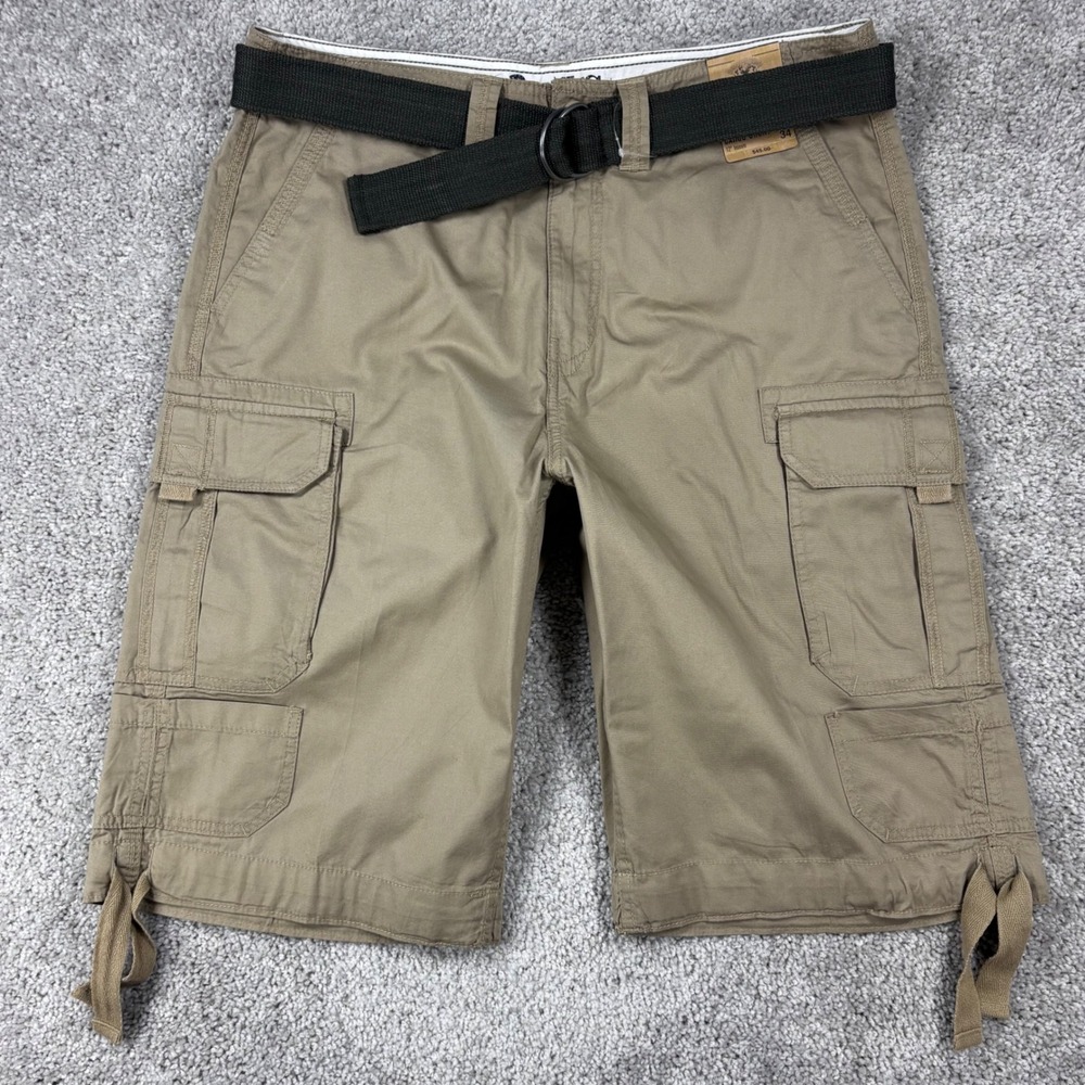 Roebuck & Co Mens Khaki Tan Cargo Shorts with Belt Size 34 12 Inseam Cotton
